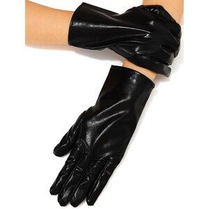 Women's Black Shiny Metallic Fabric Short Gloves Party Wedding Costume Cosplay